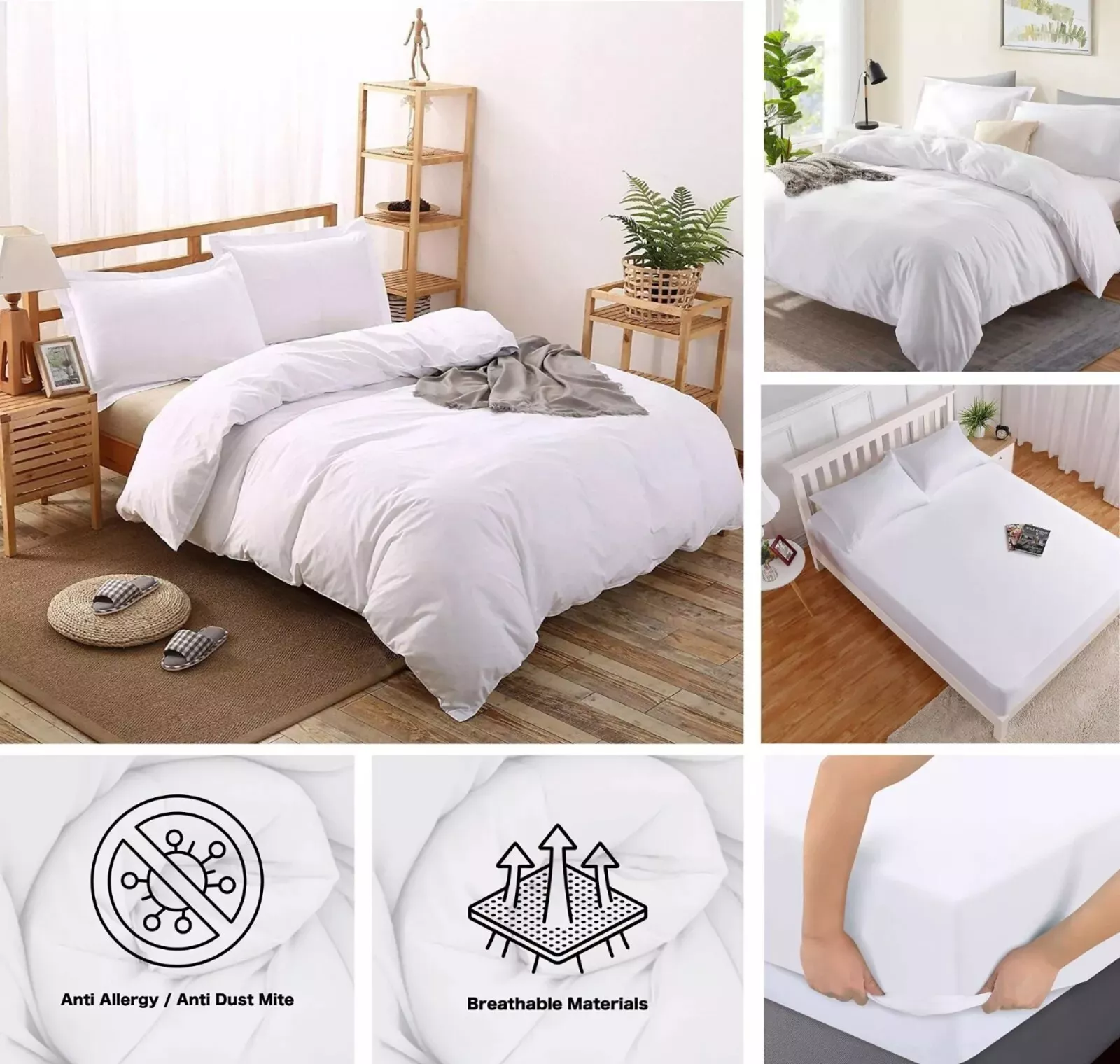100% Cotton Double Duvet Quilt Cover Set White 400